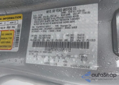 2020 Ford Mustang Ecoboost Fastback from USA, damaged, VIN 1FA6P8TH5L5189912